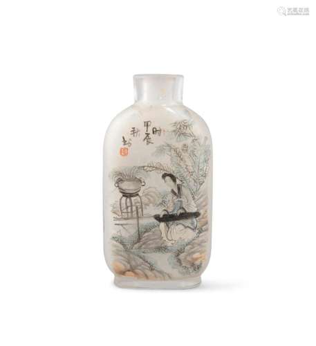 AN INSIDE PAINTED ‘LADY AND GUZHENG’ SNUFF BOTTLE China, 20t...