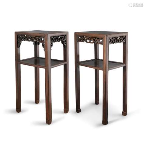 A PAIR OF HARDWOOD INCENSE STANDS / SIDE TABLES China, Proba...