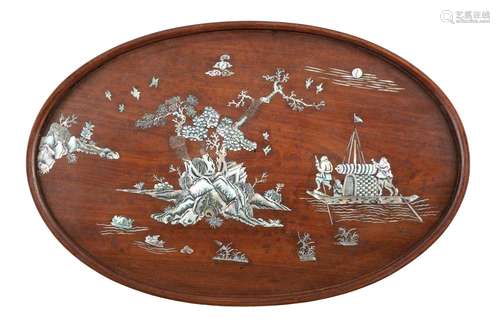 $A MOTHER OF PEARL INLAID WOODEN TRAY Vietnam, Tonkin, Nam D...