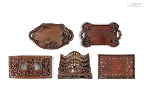 $A GROUP OF FIVE (5) WOODEN PIECES Vietnam, 19th and 20th ce...