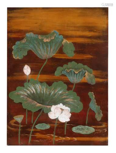 A LACQUERED ‘LOTUS POND’ WOODEN PANEL Vietnam, 20th century ...