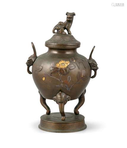 A MIXED METAL / SOFT METAL INLAYS BRONZE INCENSE BURNER, KOR...