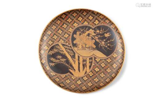 A LACQUER 'BIRDS AND FLOWERS' PLATE Japan, 19th ce...