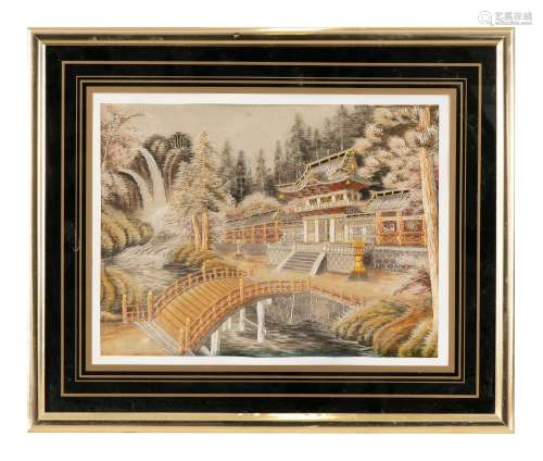 AN EMBROIDERY OF NIKKO TEMPLE Japan, Taisho to Showa Framed ...