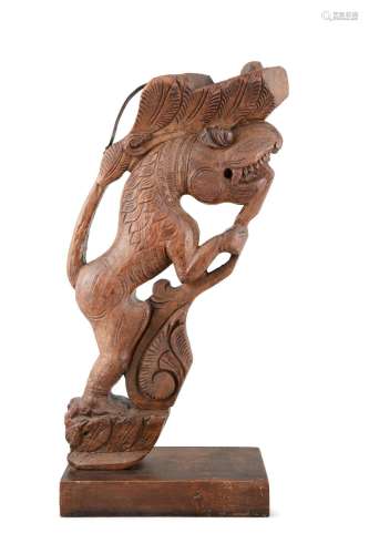 A ‘JUMPING TIGER OR LION’ WOODEN BOAT BOW OR ELEMENT OF AN A...