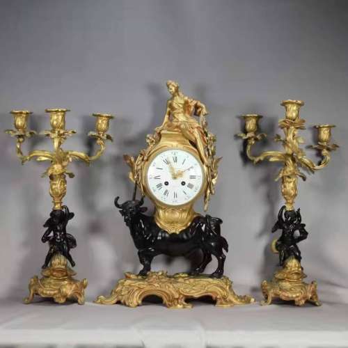 Gold Gilded Candlestick Clock Of Virgin Mary
