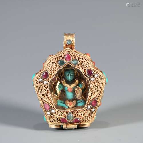 Silver Gold Gilded Buddha Pendant With Treasure, China
