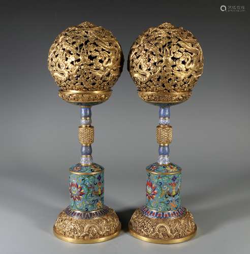 Pair Of Cloisonne Lamps, China