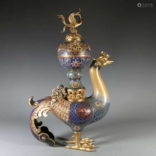 Cloisonne Phoenix Gold Gilded Incense Burner, China