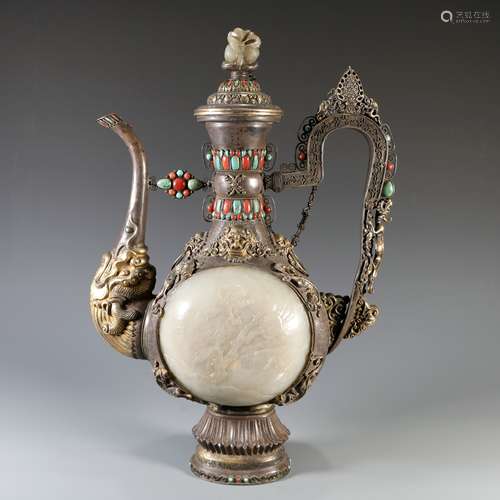 Silver Gold Gilded Wine Pot With Treasure, China