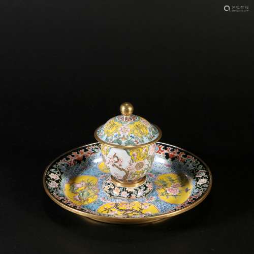 Bronze Enamel Color Painting Cup and dish, China