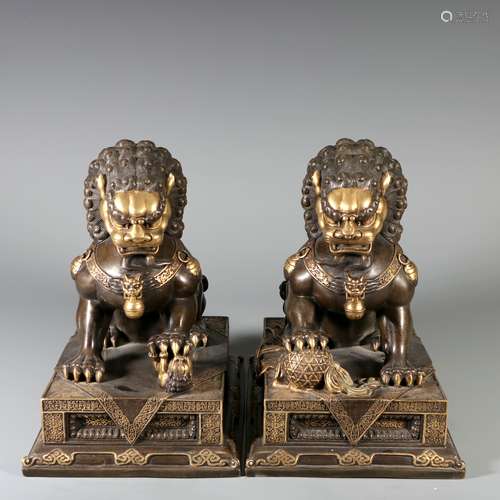 Bronze Gold Gilded Lion Ornament , China