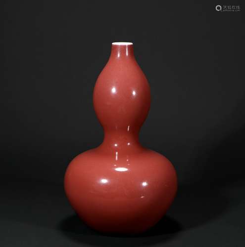 Red Glaze Porcelain Gourd Shaped Bottle, China