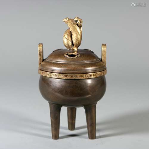 Bronze Tripod Gold Gilded Furnace, China