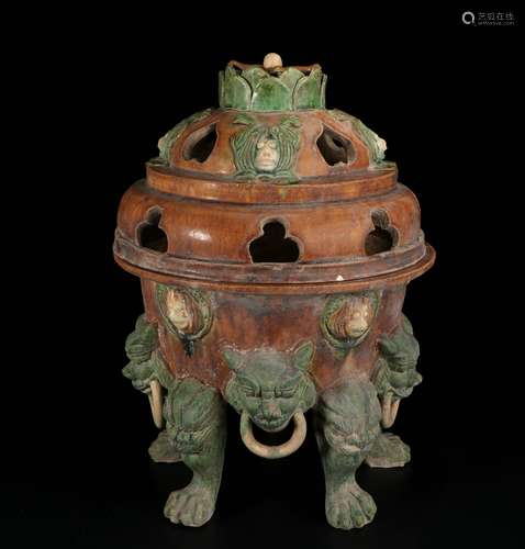 Tricolor Porcelain Beast Incense Burner, China