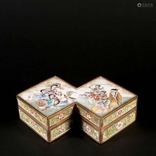 Bronze Enamel Color Painting Incense Box, China