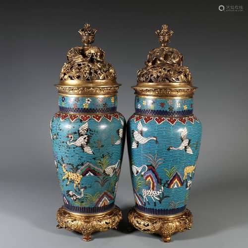 Pair Of Cloisonne Bottles, China