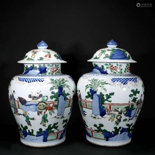 Pair Of Blue And White Porcelain Famille Verte Porcelain 