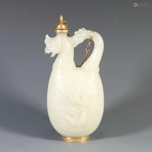 White Jade Gold Gilded Pot, China