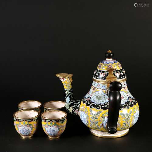 Group Of Bronze Enamel Color Painting Tea Pots and cups , Ch...