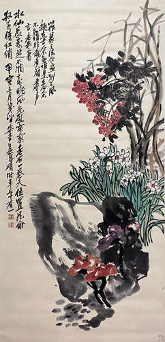 Chinese Flower and Bird Painting Paper Scroll