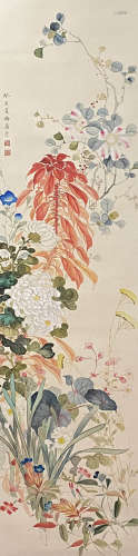 Chinese Flower and Bird Painting Paper Scroll