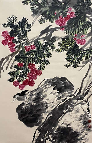 Chinese Flower and Bird Painting Paper Scroll