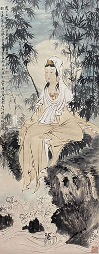 Chinese Guanyin Painting Paper Scroll