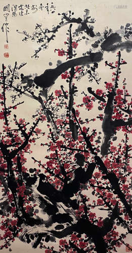 Chinese Plum Blossom Painting Paper Scroll