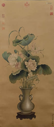 Chinese Flower and Bird Painting Silk Scroll