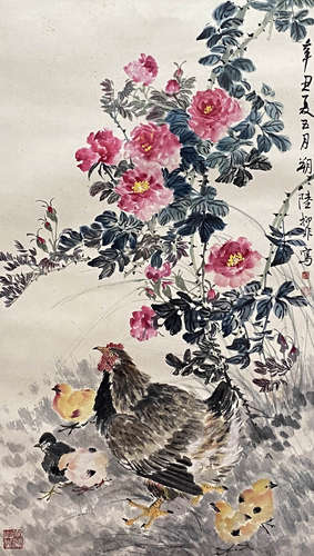 Chinese Flower and Bird Painting Paper Scroll