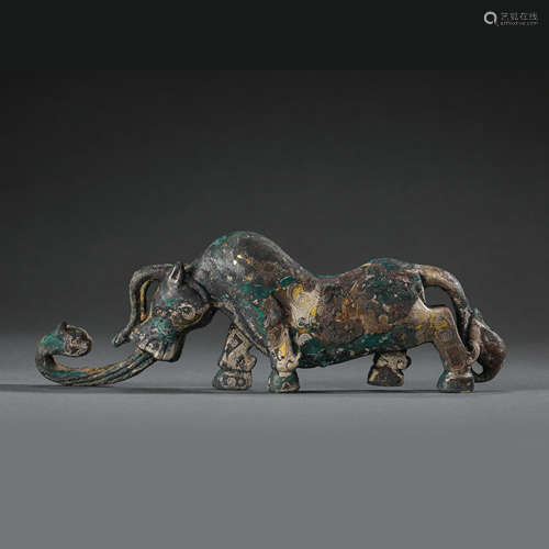 CHINESE WARRING STATES PERIOD BRONZE INLAID WITH GOLD AND SI...