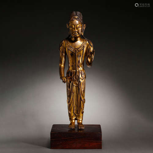 CHINESE SONG DYNASTY GILT BRONZE DALI BUDDHA STANDING STATUE