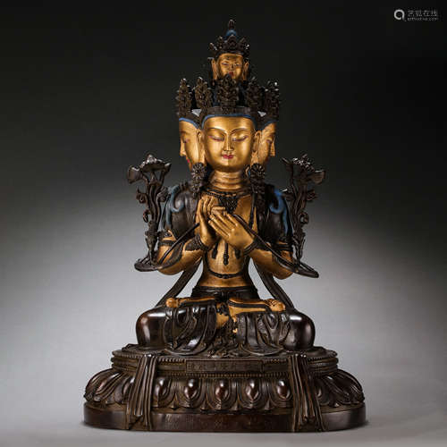 CHINESE BRONZE SITTING BUDDHA STATUE, QING DYNASTY