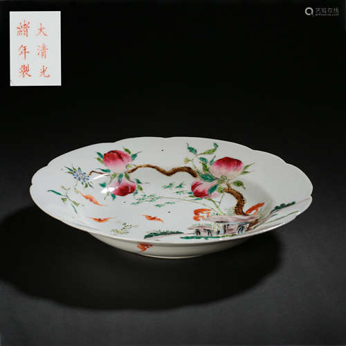 CHINESE LONGEVITY PEACH PATTERN FLOWER MOUTH PLATE, GUANGXU ...