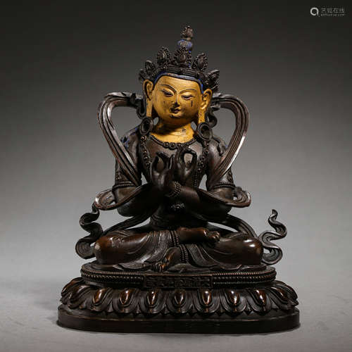 CHINESE QING DYNASTY GILT BRONZE BUDDHA SITTING STATUE