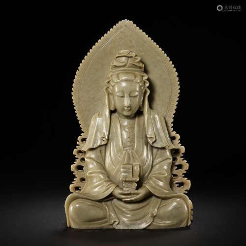 CHINESE QING DYNASTY JADE BUDDHA SITTING STATUE