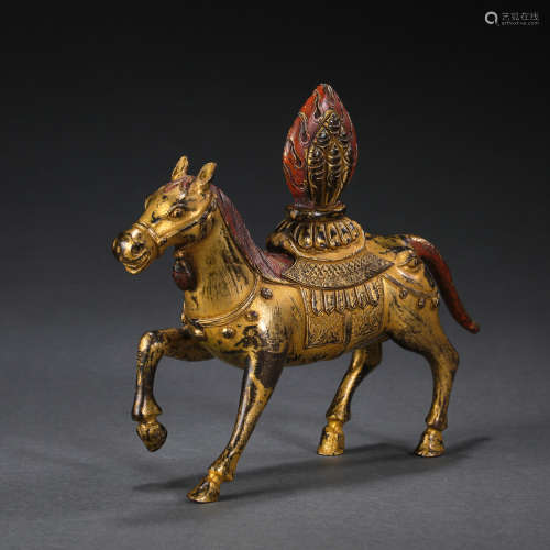 CHINESE QING DYNASTY TIBETAN GILT HORSE