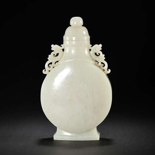 HETIAN JADE FLAT VASE WITH TWO EARS, QIANLONG PERIOD, QING D...