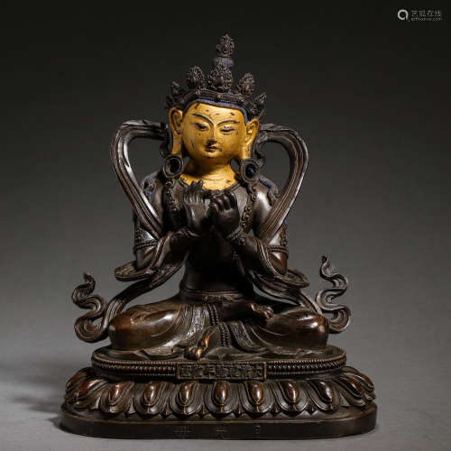 CHINESE QING DYNASTY GILT BRONZE BUDDHA SITTING STATUE