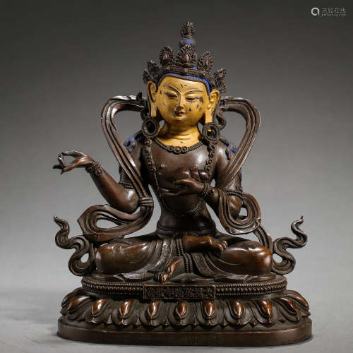 CHINESE QING DYNASTY GILT BRONZE BUDDHA SITTING STATUE