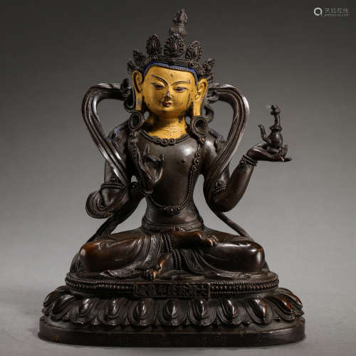 CHINESE QING DYNASTY GILT BRONZE BUDDHA SITTING STATUE