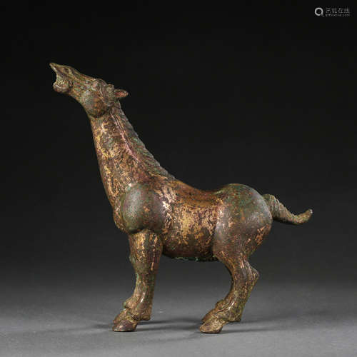 CHINESE HAN DYNASTY GILT BRONZE HORSE