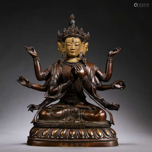 CHINESE QING DYNASTY QIANLONG GILT BRONZE BUDDHA SITTING STA...