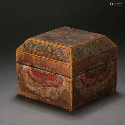 CHINESE LIAO DYNASTY CYPRESS PAINTED SQUARE BOX