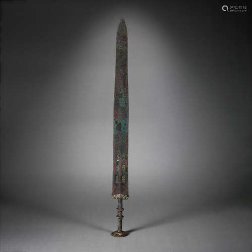 CHINESE BRONZE SWORD INLAID WITH GOLD AND SILVER, WARRING ST...