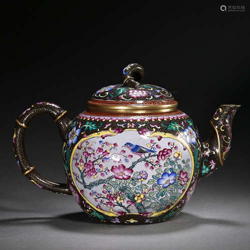 CHINESE ENAMEL COLORED ZI SHA CERAMIC TEA POT, KANGXI PERIOD