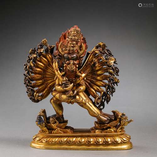 CHINESE GILT BRONZE VELOVO STANDING STATUE, MING DYNASTY