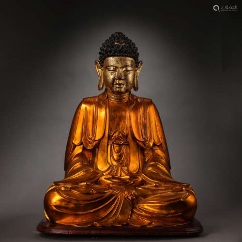 CHINESE MING DYNASTY ROSEWOOD LACQUER BUDDHA SITTING STATUE