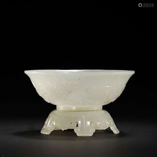 CHINESE LIAO DYNASTY HETIAN JADE PHOENIX PATTERN BOWL